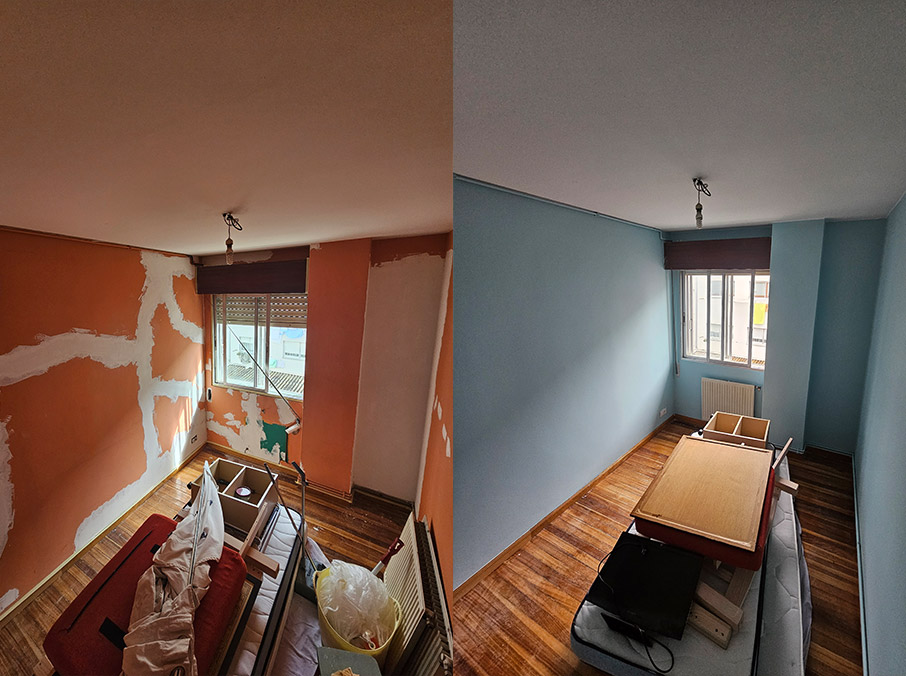 Antes y después de trabajo de pintor en Andalucía realizado por Novikolor en una habitación